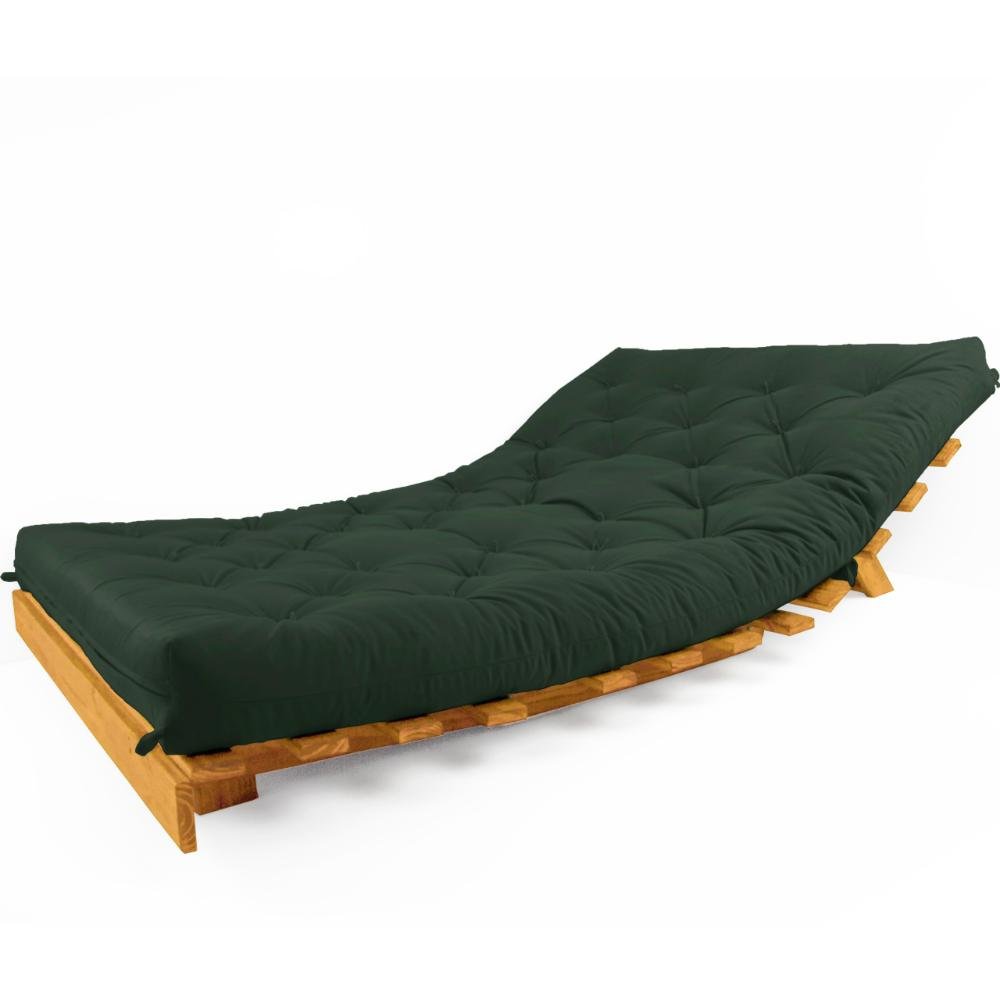 Sofá Cama Casal Futon Tokio Verde Militar Madeira Maciça Cor Mel - 2