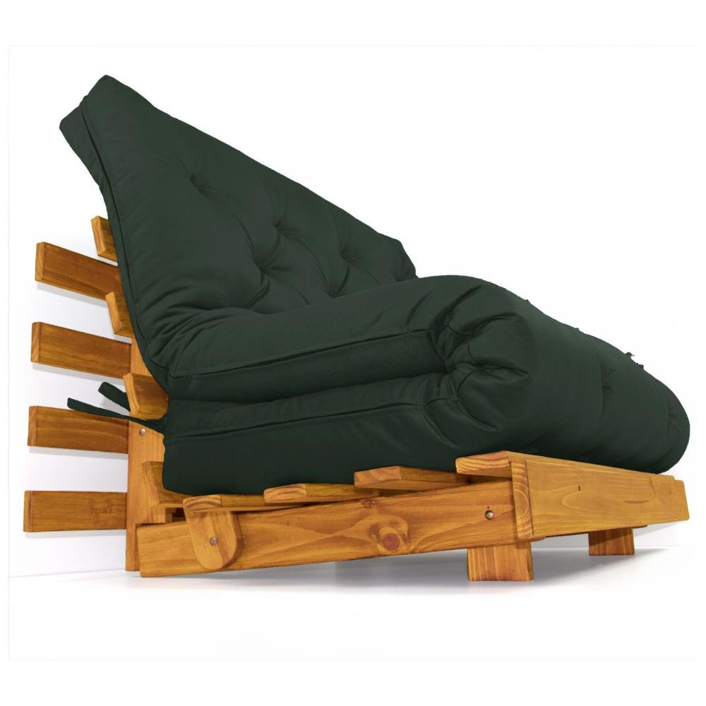 Sofá Cama Casal Futon Tokio Verde Militar Madeira Maciça Cor Mel