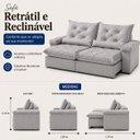 Ver imagem 3 de Sofá Veneza Retrátil Reclinável 220cm - Prata