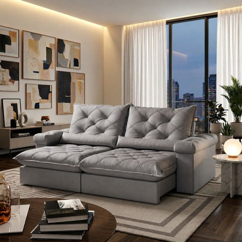 Sofá Veneza Retrátil Reclinável 220cm - Prata