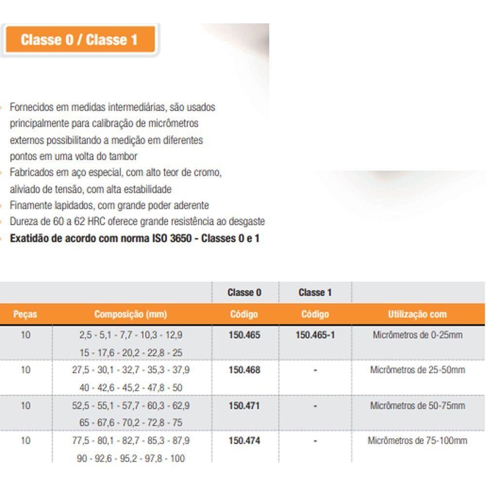 Jogo de Bloco Padrão em Aço - 10 Peças (0 - 25mm) para Micrometro - Classe 1 - Ref. 150.465-1 - 3