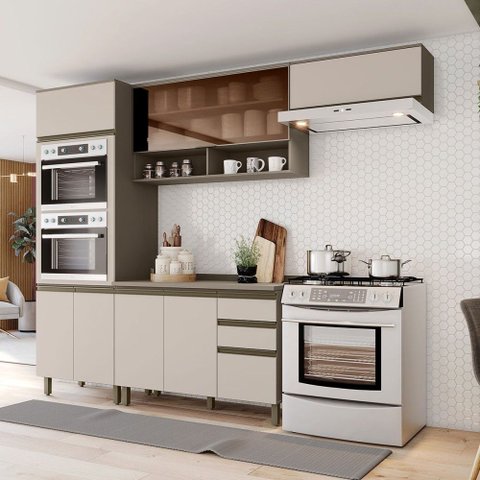 Cozinha Compacta Connect 8 Portas 2 Gavetas 100% MDF com Vidro Reflecta Duna/Cristal - Henn