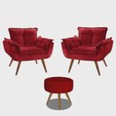 Ver imagem 1 de Kit 2 Poltronas Opalas com Puff Redondo Suede Vinho Marsala