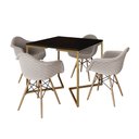 Ver imagem 2 de Conjunto de Mesa Industrial Base Dourada Tampo Quadrado 90cm Preto 4 Poltronas Estofadas Nude