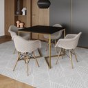 Ver imagem 1 de Conjunto de Mesa Industrial Base Dourada Tampo Quadrado 90cm Preto 4 Poltronas Estofadas Nude