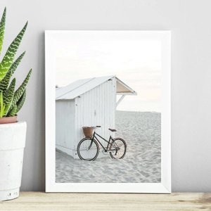 Quadro Coleção Praia Soft - Bicicleta 45x34cm - com Vidro:madeira Branca