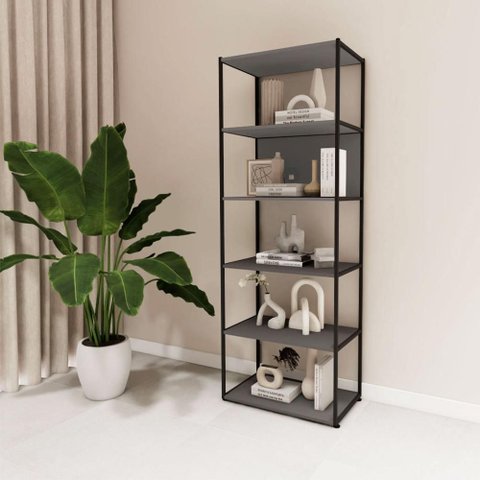 Estante Industrial em Metal 173cm com 5 Prateleiras Csp F5 Cor:cinza Sagrado com Preto