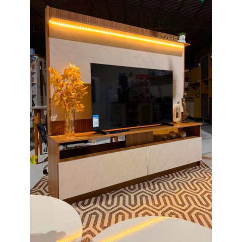 Rack com Painel Ripado para TV 70 Polegadas Rio Home Estante Bege