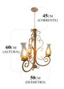 Ver imagem 2 de Lindo Pendente em Ferro Design Rústico com Cúpulas de Vidro Pra Sala Libertas Rosas Rococó Dourado c