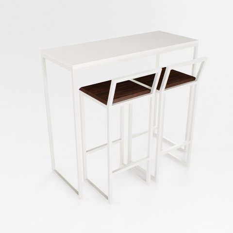 Bancada Cozinha Balcão Gourmet Branco 2 Banquetas Imbuia Br