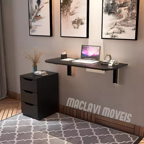 Bancada Dobrável Parede Suspensa Home Office Cor Preta - 4