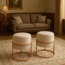 Ver imagem 2 de Puff Redondo Argola Cobre: Estilo Industrial e Conforto em Linho Bege | Review Completo Madeira Made