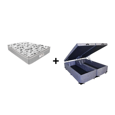 Cama Box Baú King 193 Bipartido Tecido Suede Cinza com Colchão de Molas Ensacadas Evolution - Probel