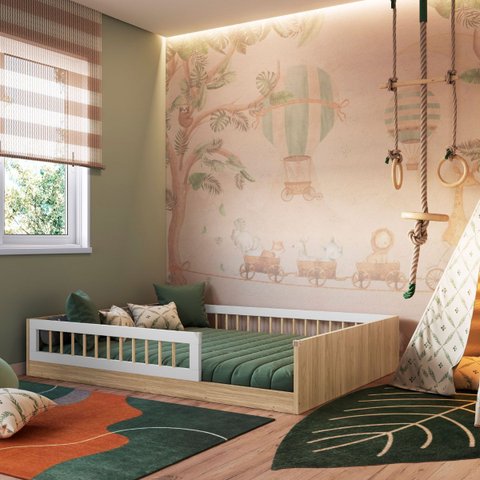 Cama Montessoriana Casal Affetto Aveiro com Branco Completa Móveis