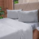 Ver imagem 1 de Jogo de Cama Broderie Microfibra Queen 4 Peças Cinza
