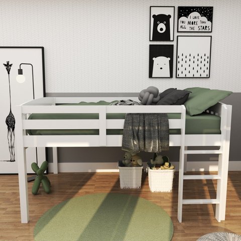 Cama Casal Alta de Madeira Maciça - Elbrus Branca
