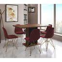 Ver imagem 1 de Mesa Jantar Londres Retangular Amêndoa 137x90 Base Preta 6 Cadeiras Estofadas Vermelho Base Dourado