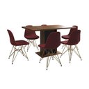 Ver imagem 6 de Mesa Jantar Londres Retangular Amêndoa 137x90 Base Preta 6 Cadeiras Estofadas Vermelho Base Dourado