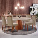 Ver imagem 1 de Conjunto Sala de Jantar Mesa Gênova 130 Cm Tampo Redondo Vidro Off White com 6 Cadeir