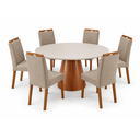 Ver imagem 1 de Conjunto Sala de Jantar Mesa Gênova 130 cm Tampo Redondo Vidro Off White com 6 Cadeiras