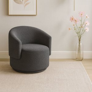 Poltrona Orgânica Bouclé Cinza Escuro para Sala Quarto Recepção Confortável Elegante Divani