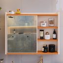 Ver imagem 5 de Espelheira de Banheiro Armário Suspenso 1 Porta com Prateleira Organizador Luxo - Off White/ Cinamom