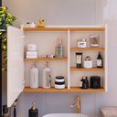 Ver imagem 6 de Espelheira de Banheiro Armário Suspenso 1 Porta com Prateleira Organizador Luxo - Off White/ Cinamom