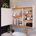 Ver imagem 2 de Espelheira de Banheiro Armário Suspenso 1 Porta com Prateleira Organizador Luxo - Off White/ Cinamom