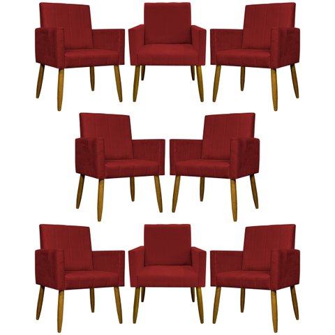 Kit 8 Poltronas Decorativas para Sala Mari Suede Cores Pé Palito Castanho