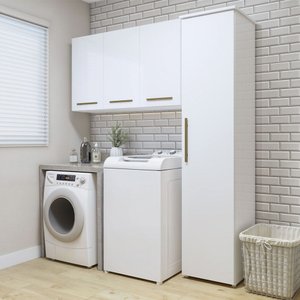 Lavanderia Modulada Jundiaí 1 Armário Multiuso e Armário Aéreo Branco Kaiki Móveis