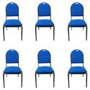 Ver imagem 1 de Cadeira para Evento Empilhável com Reforço e Puxador Encosto Redondo Estofado Cor Azul 6 Peças Poltr