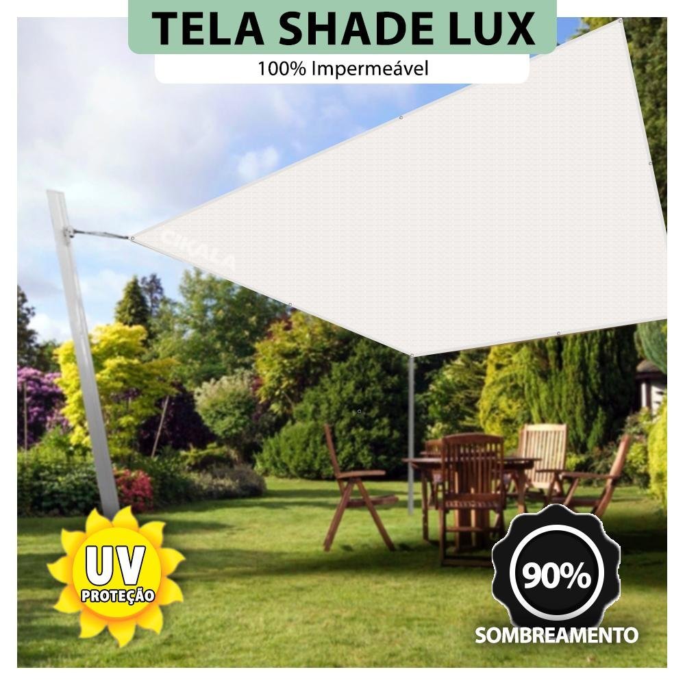 Tela Lona Branca 2x1 Metros Sombreamento Impermeável Shade Lux + Kit - 4