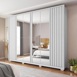 Guarda Roupa Casal Grande 6 Portas 4 Espelhos Branco Moon - 1