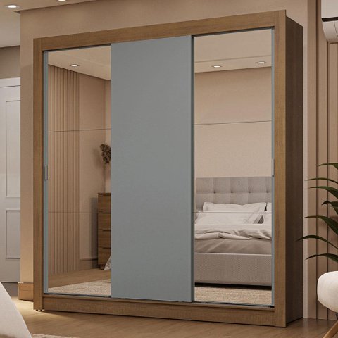 Guarda-roupa Casal 3 Portas de Correr com Espelhos 2 Gavetas Rustic/cinza Sublime Madesa