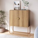 Ver imagem 1 de Balcão Buffet 90cm 2 Portas Orgânico Pé Metal Luna Bege/Hanover/Dourado