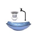 Ver imagem 1 de CUBA DE VIDRO OVAL CHANFRADA 46CM AZUL + VALVULA + TORNEIRA METAL PRETA