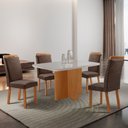 Ver imagem 1 de Mesa de Jantar Olímpia 120 cm Tampo MDF Vidro Canto Copo com 4 Cadeiras Aline