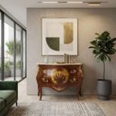 Ver imagem 2 de Cômoda Clássica Marchetada com 2 Gavetas e Tampo em Mármore 86x120x56cm