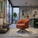 Ver imagem 2 de Poltrona Decorativa Chair Linho Ferrugem Tramado Premium Giratória Sala Dekorien