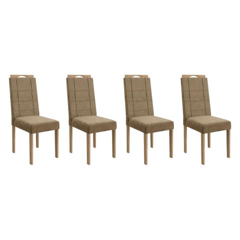 Cadeira Sala de Jantar 2cad150ea Kit 4 Un Eucalipto/veludo Bege A036 - Kappesberg
