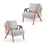 Kit 2 Poltronas Decorativa Mona Luxo Linho Cinza e Base Madeira Maciça - Saturno Decorações - 1