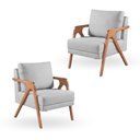 Ver imagem 1 de Kit 2 Poltronas Decorativa Mona Luxo Linho Cinza e Base Madeira Maciça - Saturno Decorações