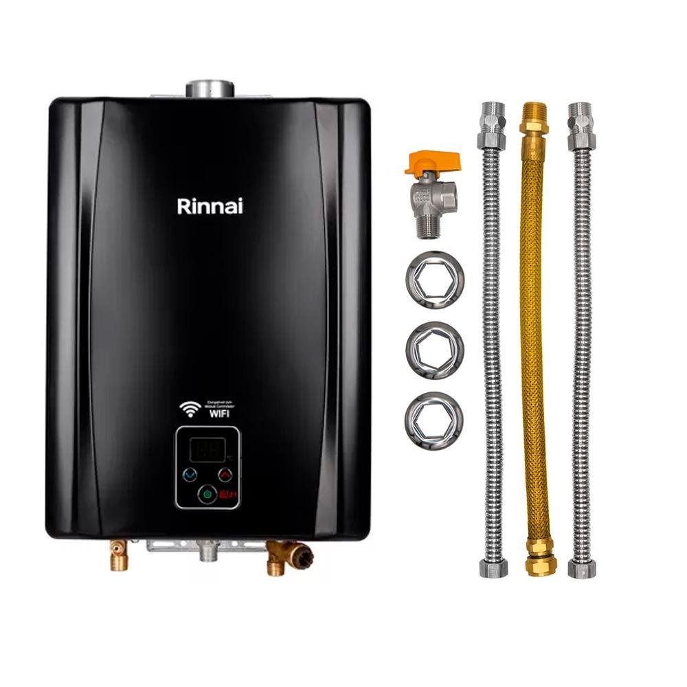 Kit - Aquecedor Rinnai 21 Litros - Preto - E21 Feh - Gn (digital)