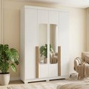 Ver imagem 1 de Guarda-Roupa Solteiro Torino com Espelho 4 Portas 2 Gavetas 100% MDF Off White/Nevaska