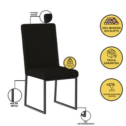 Kit 4 Cadeiras de Jantar com Base Ferro Preto Luxo Balaqui Cor:preto - 4