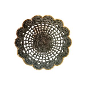 Sousplat Americano Redondo de Mesa em Crochê Verde Oliva / Dourado