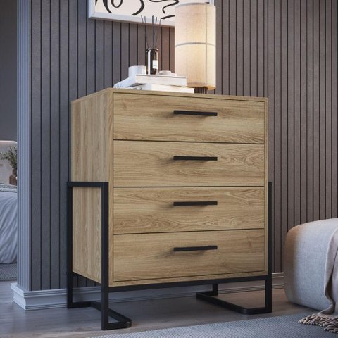 Comoda 4 Gavetas P1061 67 Cm Oak Preto Pp Milani Store