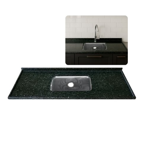 Pia Cozinha Granito Verde Ubatuba 200cm Cuba Inox Completo:Verde Ubatuba