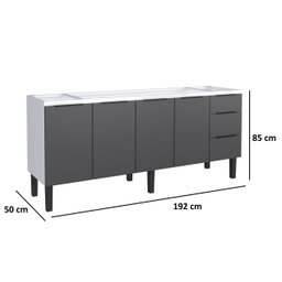 Gabinete Armário Cozinha Jupter 2.00 Mt 100% Aço P/ Pia -Balção 200 cm -4 Portas - 3 Gavetas:Branco/ - 3