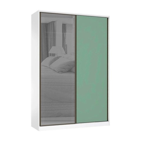 Guarda Roupa 2 Portas de Correr 3 Gavetas 159cm com Vidro Reflecta Prata Prime Luciane Móveis